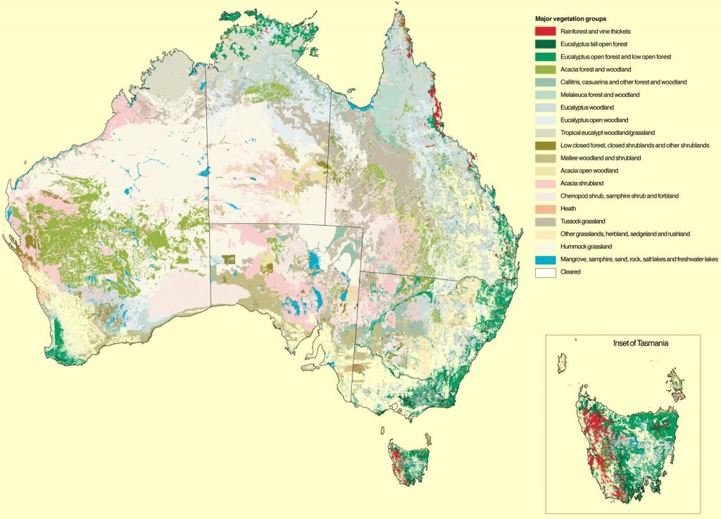 Australia'a major vegetation types. Source: National Land & Water Resources Audit 2001.